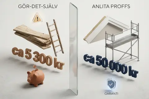 Gör-det-själv för att byta vindskivor kostar ca 5300 kr, medan proffs kostar ca 50 000 kr.