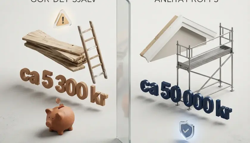 Gör-det-själv för att byta vindskivor kostar ca 5300 kr, medan proffs kostar ca 50 000 kr.