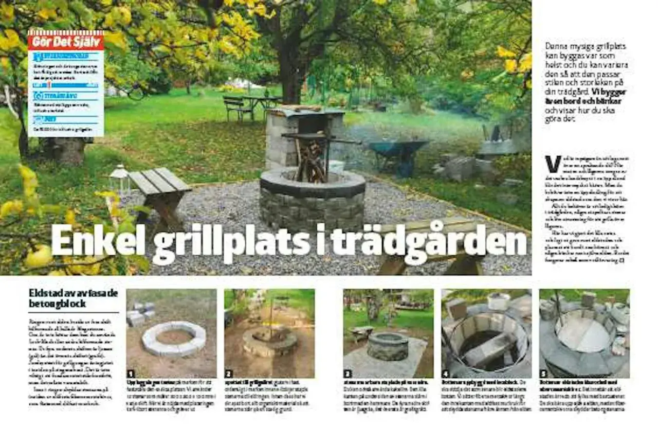 Enkel grillplats i trädgården, perfekt för grillplats inspiration. Bygg din egen eldstad av betongblock.