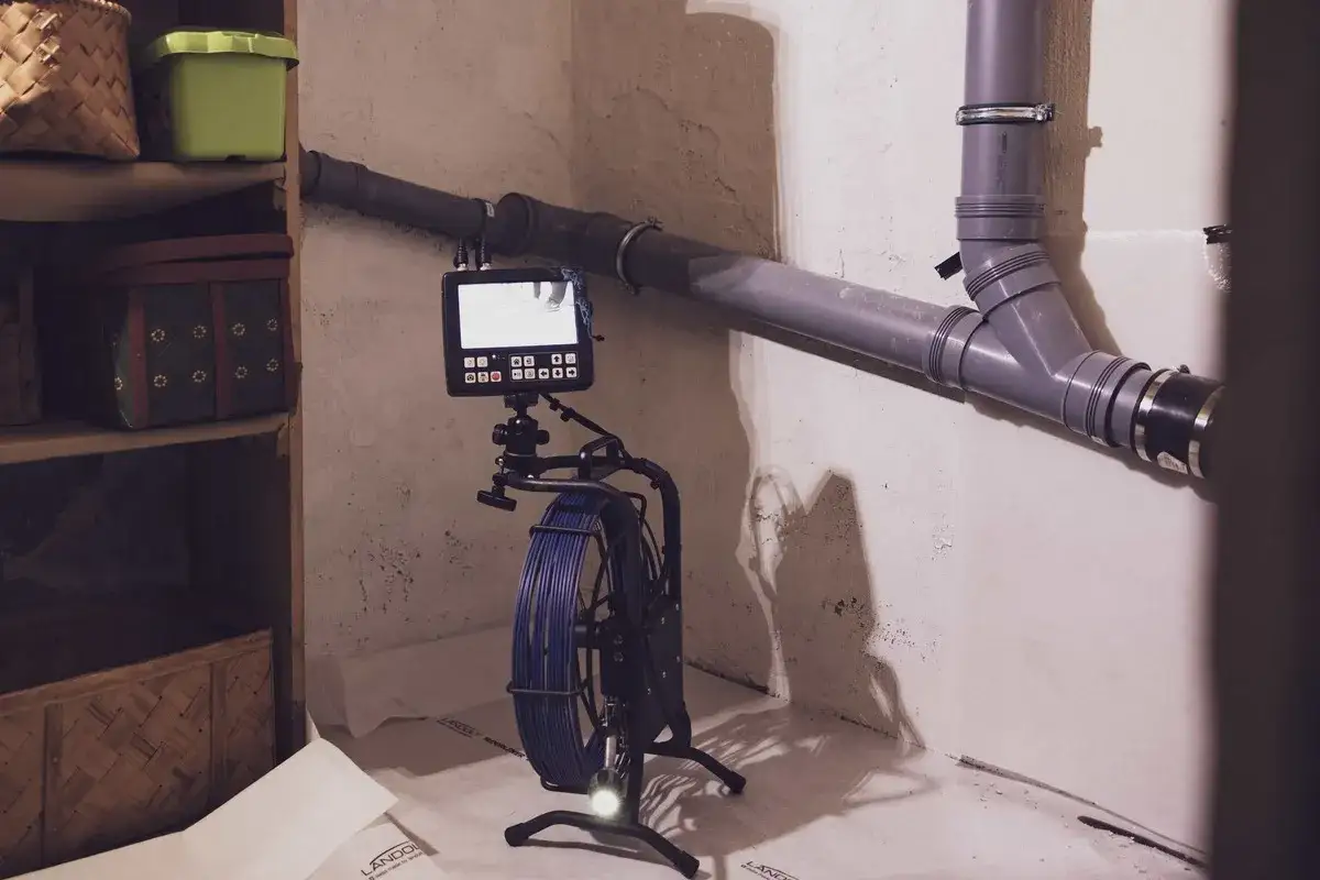 Inspektion av avloppsrör med kamerautrustning, redo för relining eller stambyte.